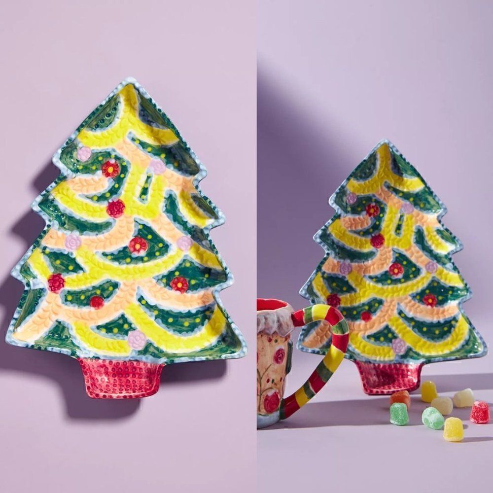 ANTHROPOLOGIE Nathalie Lete Christmas Tree Dessert Plate - Picture 2 of 7